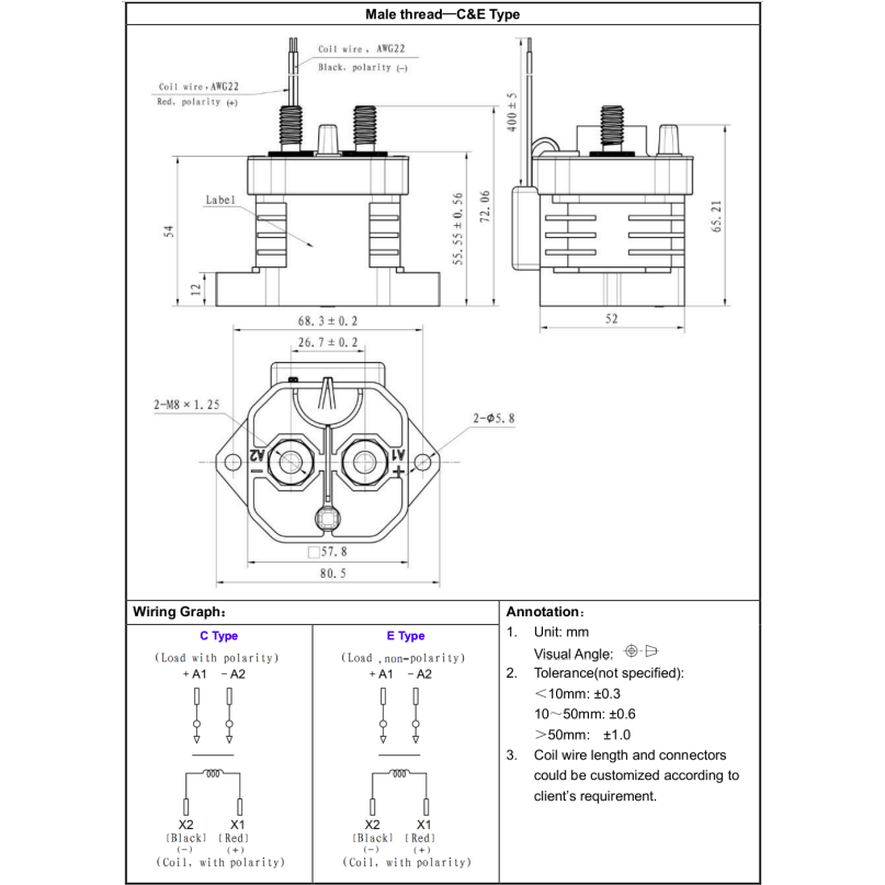 QEVQ200E1DA, Contactor SPST-NO Non Polar, 200 AMP, 12-800VDC, 12-36VDC Coil, SPST-NO Auxilliary Contact