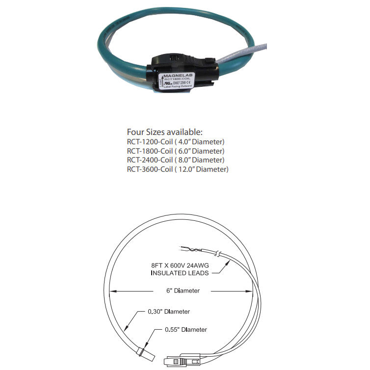 RCS-2405-VAR, 5 Amp Output, Class 1 Three Phase 500/1000/2500/5000\10000\25000\50000 Amp AC Measurement 8 Inch Diameter Rogowski Coils with Integrator