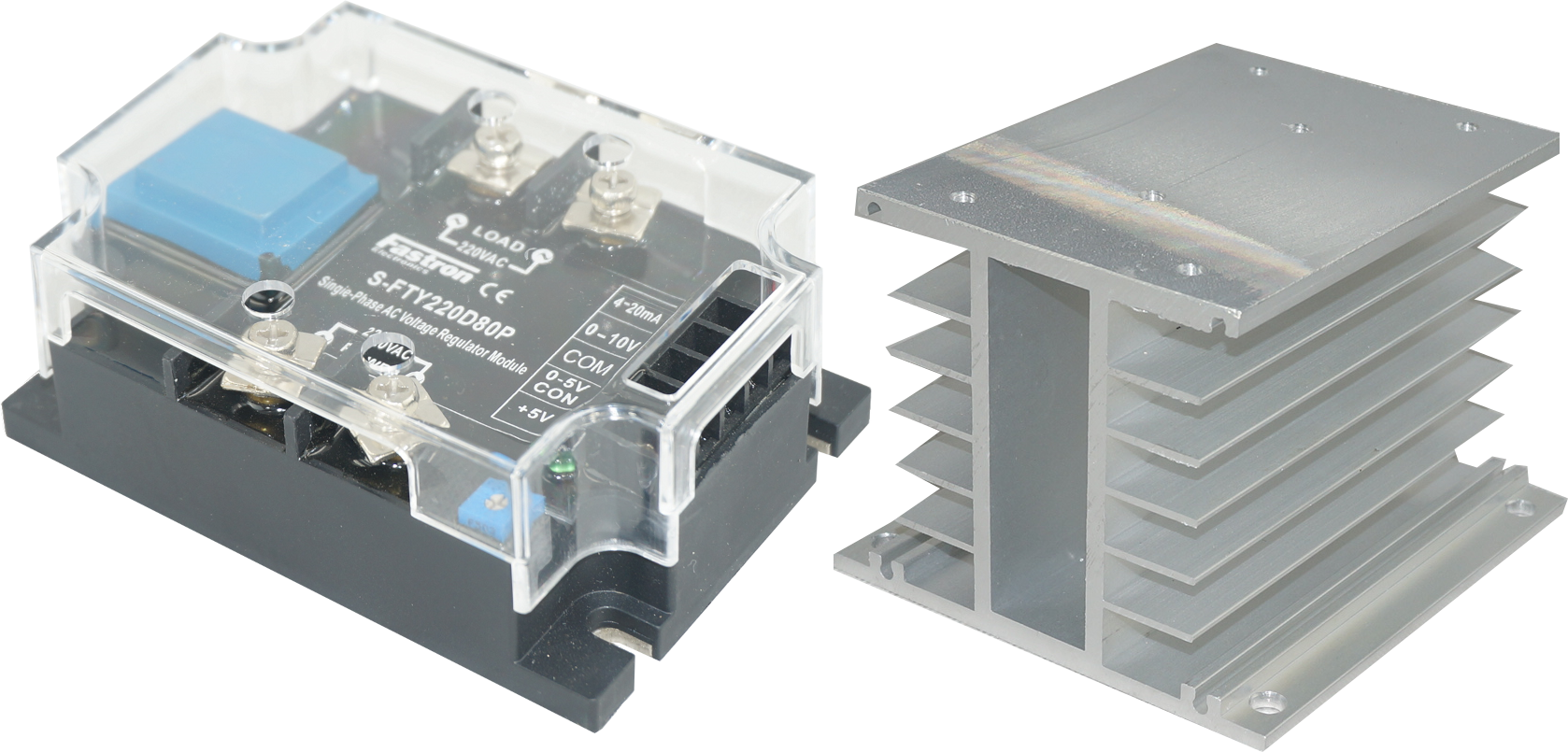 HS212 + FJTY220D80P, Single Phase Intelligent Phase or Burst Controller with 2 second Soft Start, 4-20mA,0-10V,0-5V,10K POT Input, 220VAC, 60 Amp @ 40 Deg C