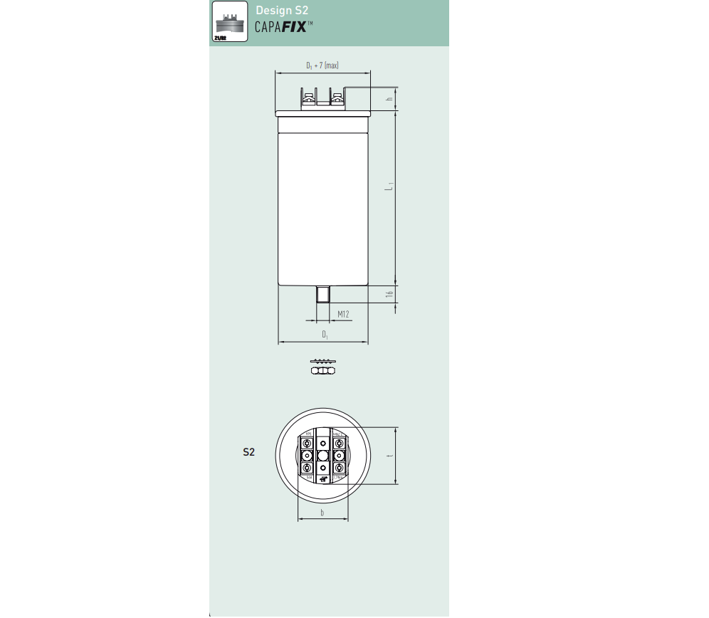 E62.N10-153S20, 15uF, Heavy Duty AC/DC Film Capacitor ø85 x 105mm, M5x12 terminals. S2 Design, 1350VAC/2250VDC