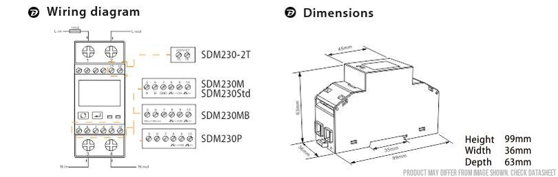 SDM230Modbus-MID-V2 (SLX), DIN Rail Mount kWh Meter, Single Phase, 240VAC aux, Class 1, 100Amp Direct Connect, w/ 2 x pulse outputs and RS485 Modbus RTU Comms, MID Approved