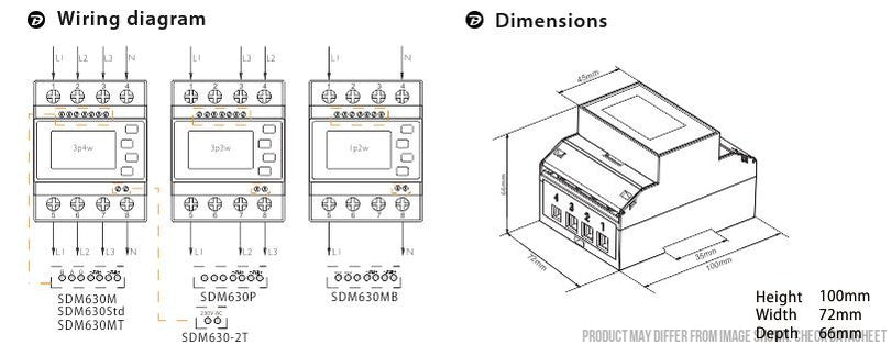 SDM630Modbus-MID-V2-CL1, DIN Rail Mount kWh Meter, 3 Phase, Class 1, 100Amp Direct Connect, w/ 2 x pulse outputs and RS485 Modbus RTU Comms, MID Approved