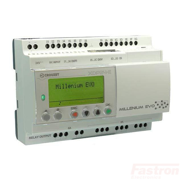88975111, Millenium EVO Ethernet, Smart Relay with Display, 24 I/O, 24VDC, 8 Configurable Analogue/Digital Inputs, 4 x High Speed 15kHz Inputs, 4 x Std Digital Inputs, 2 x 6 Amp Relay, 6 x 8 Amp Relay