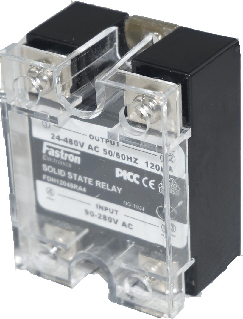 Fastron Electronics SSR AC Load FDH2548ZA4, Solid State Relay, 480VAC, 25 Amp, 90-280VAC Control, Zero Crossing, Panel Mount, w/plastic Cover FE-FDH2548ZA4
