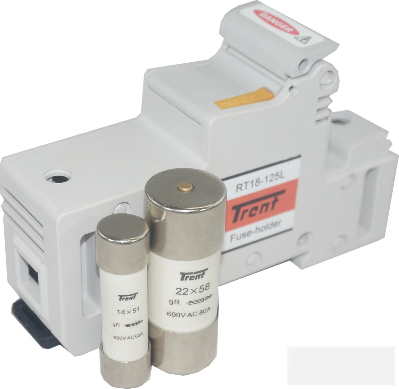 NBR-FR22GR69V125T + RT18-125L Series 125 Amp 690V Semiconductor I²t gR Fuse & DIn Rail Fuse Holder Cartridge Style-gR Semiconductor Fuse Quick Release-Trent-Fastron Electronics Store