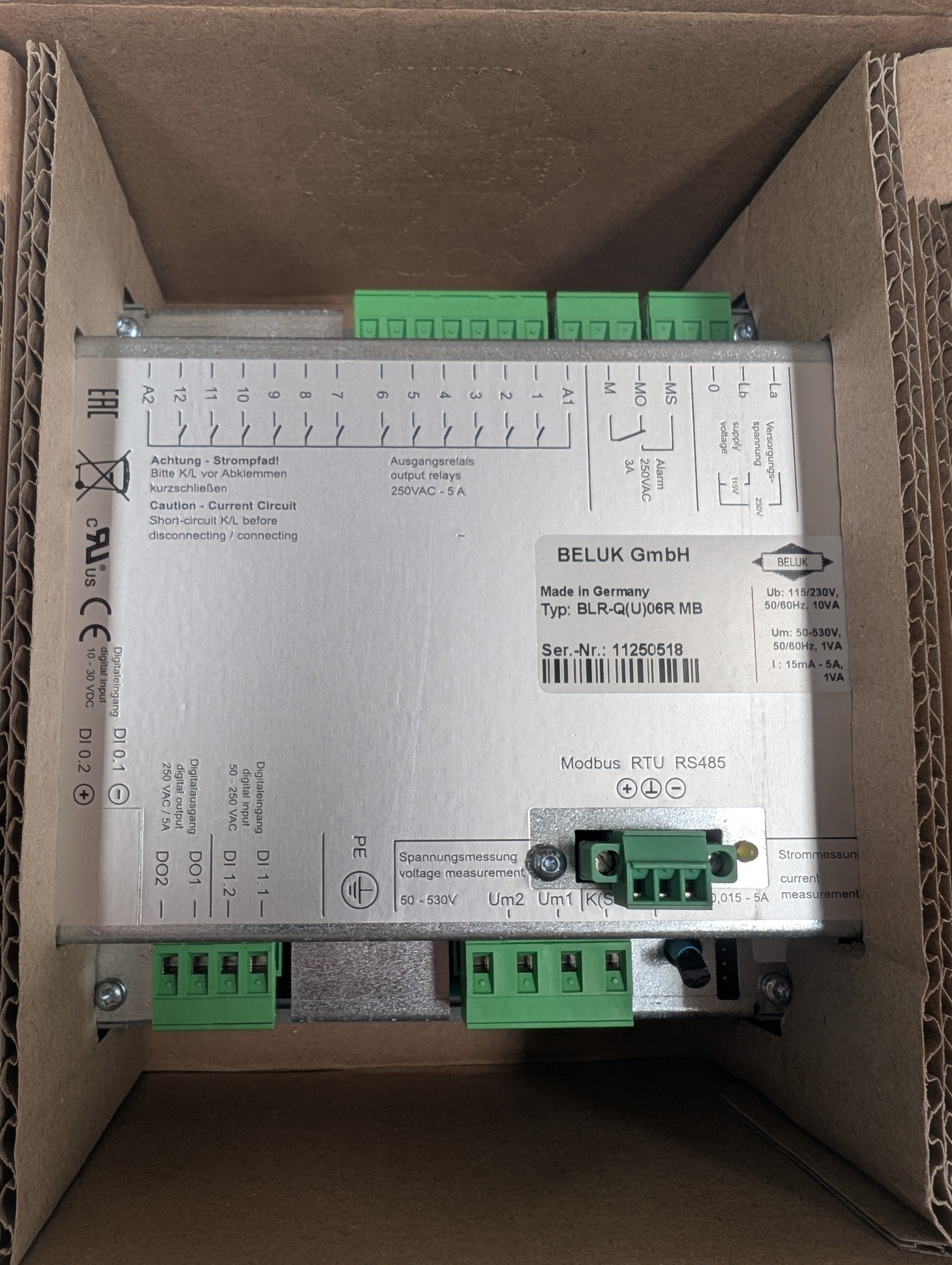 BLR-Q(U)06R (3ACM06R-BEL-O-QMB), Power Factor Regulator & Power Quality Analyser, 6 Step, 1 Phase Measurement, Power Quality Alarms, 3 Phase Control, 50-530V 50/60HZ