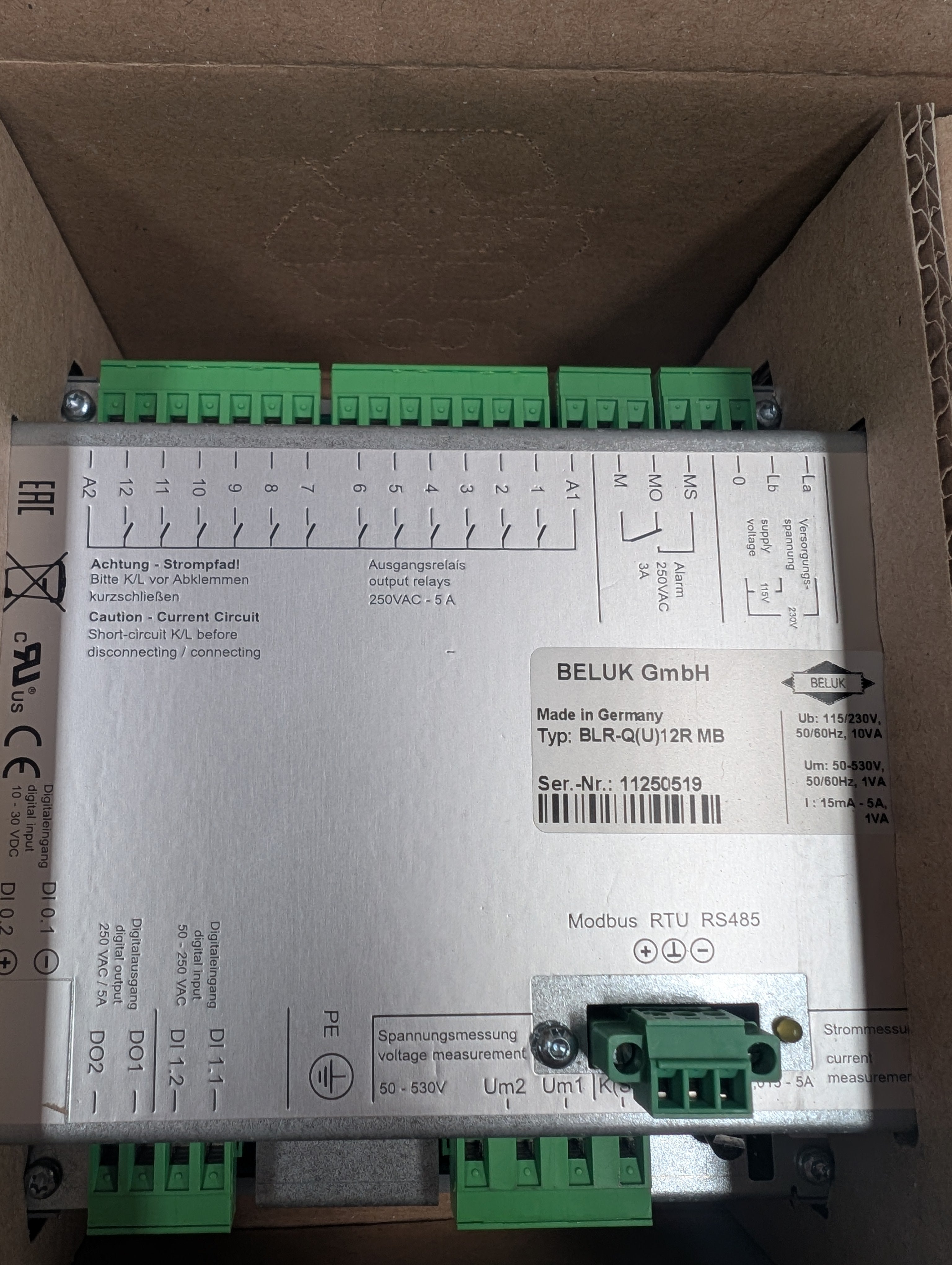BLR-Q(U)12R (3ACM12R-BEL-O-QMB), Power Factor Regulator & Power Quality Analyser, 12 Step, 1 Phase Measurement, Power Quality Alarms, 3 Phase Control, 50-530V 50/60HZ