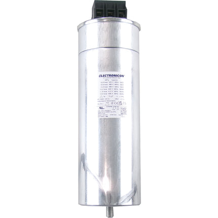 275.266-607700/221K02, 20kvar 525V 50Hz, Power Factor Correction Capacitor, 3 Phase, 95 x 230(+32 +5/-2)mm Gas Filled, 3 x 77uF, Internal Discharge Resistors Included