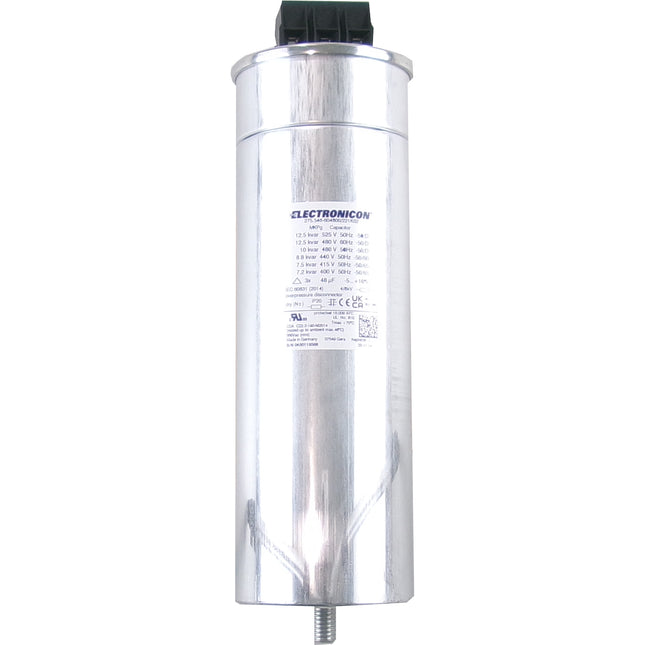 275.546-604800/221K02, 12.5kvar 525V 50Hz, Power Factor Correction Capacitor, 3 Phase, 75 x 230(+32 +5/-2)mm Gas Filled, 3 x 48.1uF, Internal Discharge Resistors