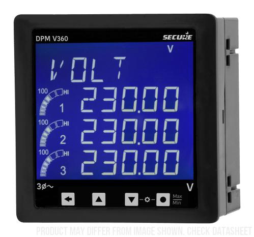 DPM96M360-2, 96mm x 96mm LCD Digital Voltage, Current, and Frequency Meter, 3 Phase 0-500VAC, 1/5A, 45-65 Hz Input, 0.5% Accuracy, 40 to 300VAC/DC Supply, IP54 (Optional IP65)