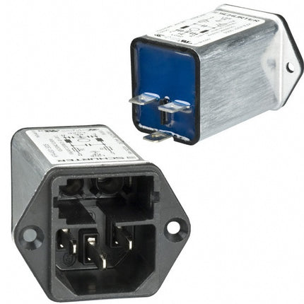 4301.5005, IEC Inlet/Power Entry Connector Receptacle with EMC Filter, 10 Amp, Male Blades - Module IEC 320-C14 Panel Mount, Flange