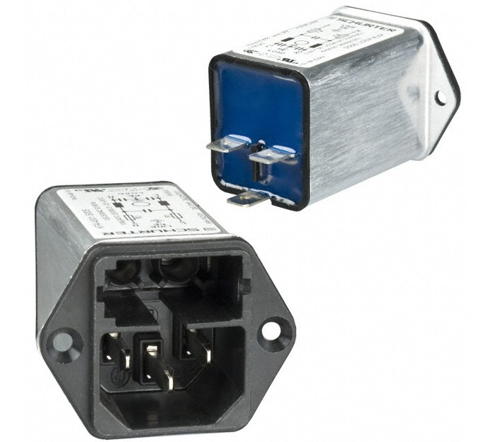 4301.5005, IEC Inlet/Power Entry Connector Receptacle with EMC Filter, 10 Amp, Male Blades - Module IEC 320-C14 Panel Mount, Flange