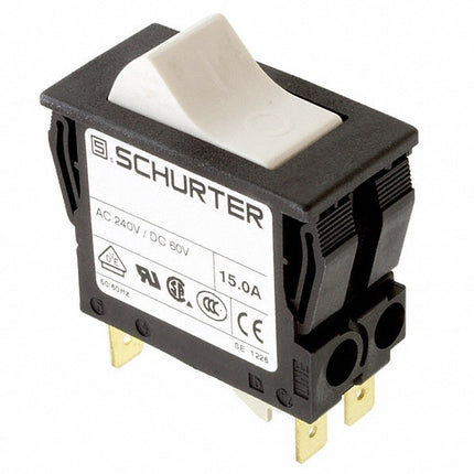 4430.0024 ABTWF120C0, 2 Pole Rocker Switch, Non Latched, 12 AMP, 240VAC, 1 Pole Thermal Overload Protection, Screw Connection, Embossed White