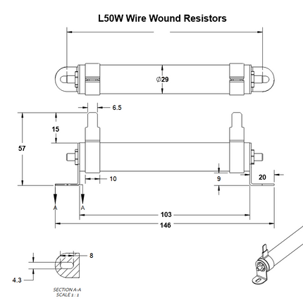 L50W18J, 18 Ohm, 50W Resistor Wire Wound, Comes with Mounting Brackets&nbsp;