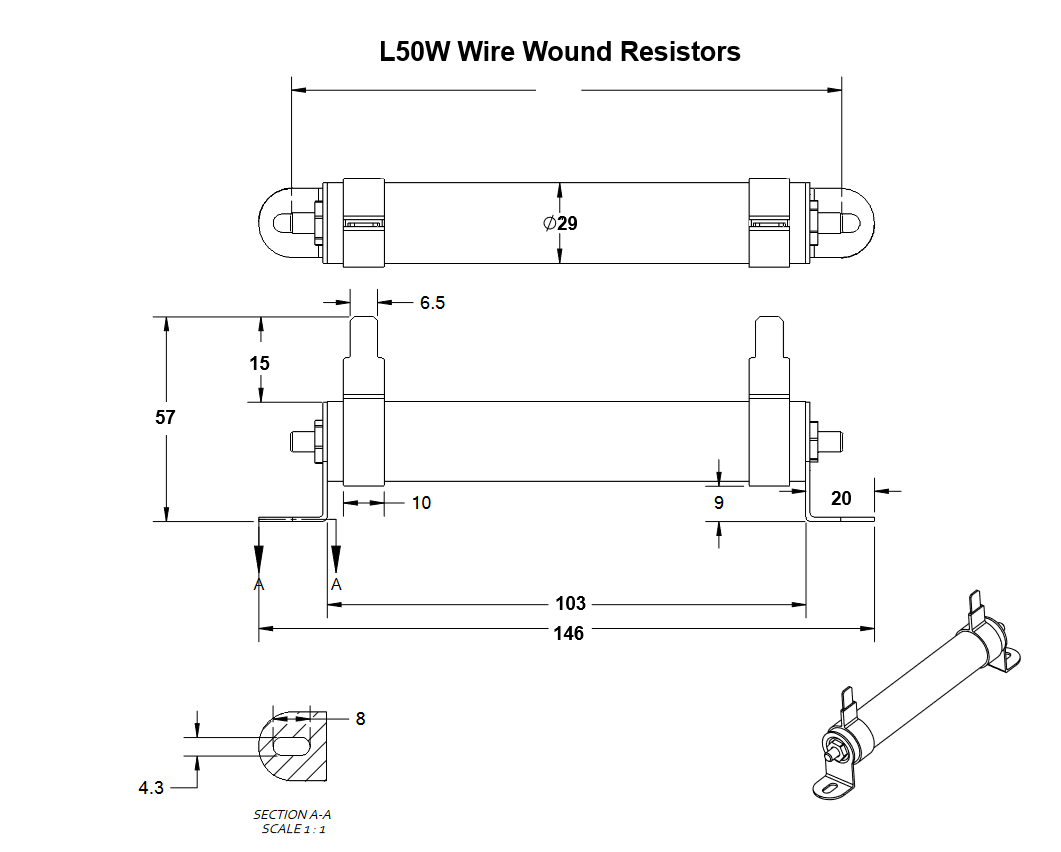 L50W18J, 18 Ohm, 50W Resistor Wire Wound, Comes with Mounting Brackets 