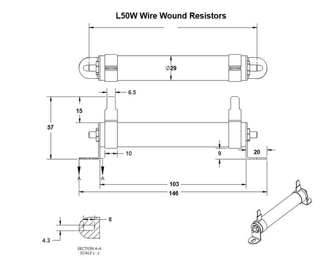 L50W18J, 18 Ohm, 50W Resistor Wire Wound, Comes with Mounting Brackets&nbsp;