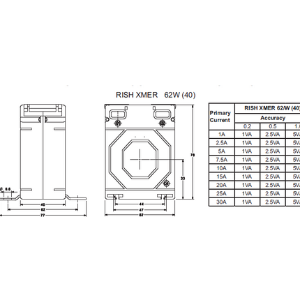 62/W(40) 5/5A Class 0.5, 2.5VA, Isolaton Current Transformer, without Aperture