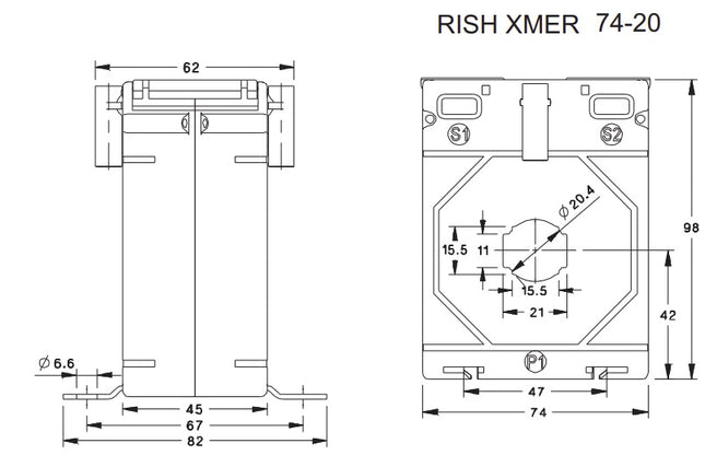 Rish Xmer 74-20 (45) 100/5 Class 1 7.5VA, 21mm Aperture