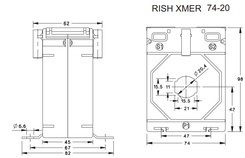 Rish Xmer 74-20 (45) 100/5 Class 0.2S, 1.5VA, 21mm Aperture