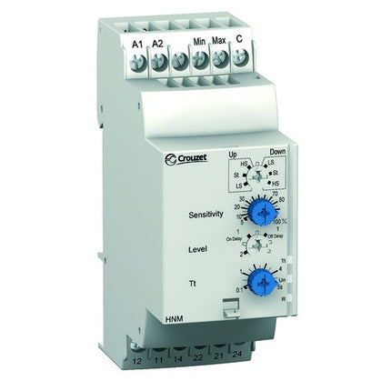84870700, Liquid Level Control Relay, 240VAC or 24VAC/DC Aux Supply, DPDT 5 Amp, 2 Level Control, With time delay adjustments, HNM 24-240V AC/DC