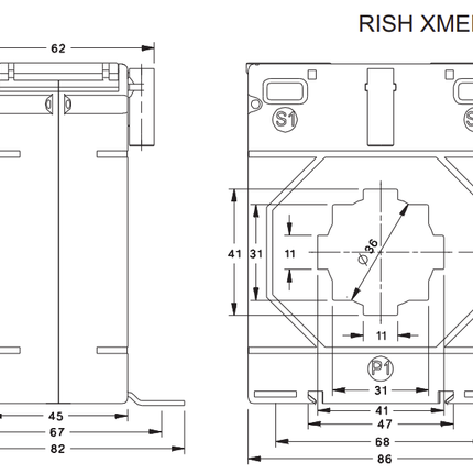 Rish Xmer 86-40 (45) 200/5 Class 1 15VA ⌀ 51mm or 61 x 12mm Busbar