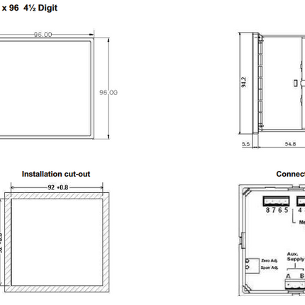 Rish DPM 96x96 A DC-420-24, 96x96mm DC Ammeter, Panel Mount, 4-20mADC Input, 24VDC Aux Supply, 4.1 Digit 0-19999 range