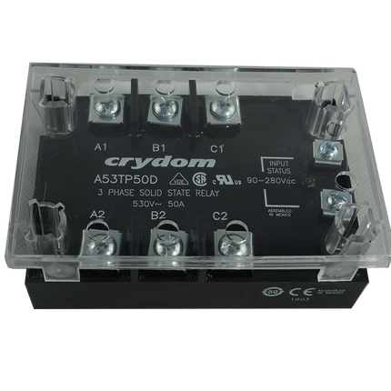 KS24/A-48Z50-L, KS24/A-48Z50-L, Solid State Relay, 3 Phase 90-280VAC Control, 60A, 48-530VAC Load, LED Status Indicator + Cover, UL Approved