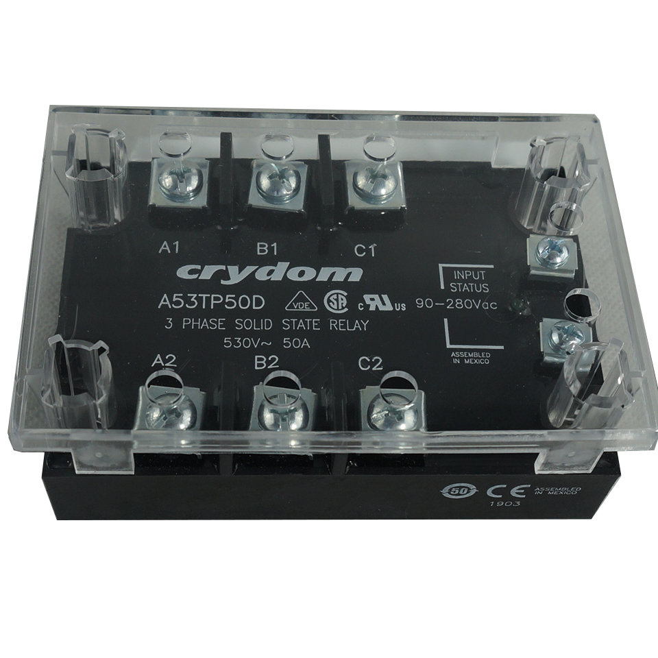 KS24/A-48Z50-L, KS24/A-48Z50-L, Solid State Relay, 3 Phase 90-280VAC Control, 60A, 48-530VAC Load, LED Status Indicator + Cover, UL Approved