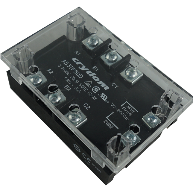 KS24/A-48Z50-L, KS24/A-48Z50-L, Solid State Relay, 3 Phase 90-280VAC Control, 60A, 48-530VAC Load, LED Status Indicator + Cover, UL Approved