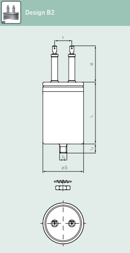 E62.F85-252B20, 2.5uF, 45x85mm Heavy Duty AC Film Power Capacitor w/Stud -40 to 85 °C 200,000 hrs, 2800VDC/1700VAC