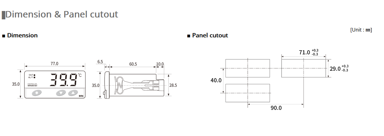 BR6-FNSP3, Temp Controller, 48x24mm, 10-24VDC, TH-540N or NTC Input, 12VDC SSR