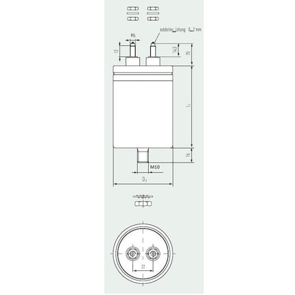 E62.P17-683C60, 68uF, Heavy Duty AC Film Capacitor ø95 x 176mm, M10x12 terminals with Bushing. C6 Design, 1075VAC/1680VDC