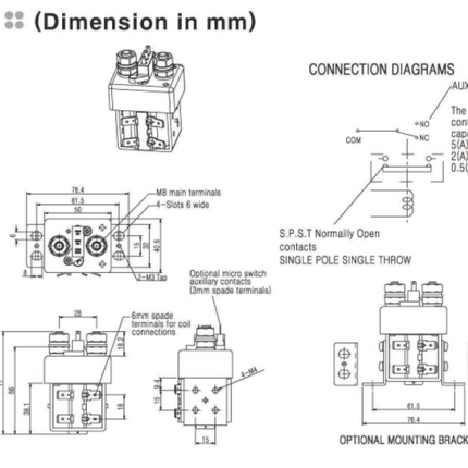 CTS125-24, Contactor SPST-NO, 125 AMP, 6-110VDC, 24VDC Coil, SPDT Auxiliary Contact
