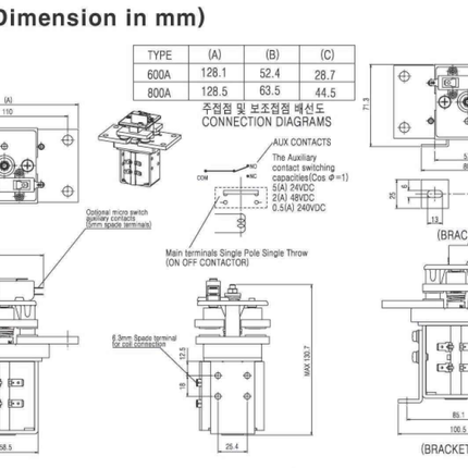 CTS800-12S, Contactor SPST-NO, 800 AMP, 6-110VDC, 12VDC Coil, SPDT Auxiliary Contact