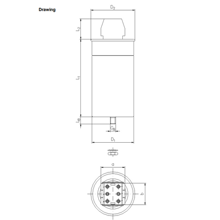 E62.R23-104M30, 3 x 100uF, 3 Phase Heavy Duty AC Film Capacitor ø116 x 230mm, Doubel Sided Terminals, M3 Design, 750VAC