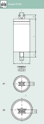 E62.F81-203EL0, 20uF, 45x81mm Heavy Duty AC Film Power Capacitor w/Stud -40 to 85 °C 200,000 hrs, 680VAC/1120VDC
