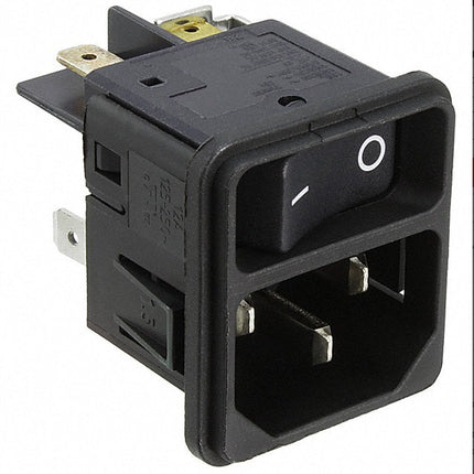 DC11.0001.001, IEC Inlet with Filter, IEC-320 C-14/M Snap In Type, 10Amp Standard Version, Non illuminated, Faston Connection