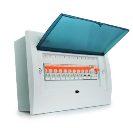 DFM18, 18 Module Compact Distribution Boards, ABS/PC/Metal(Base Only), Flush Mounted IP40 with Terminal Block, Neutral bar and DIN Rail