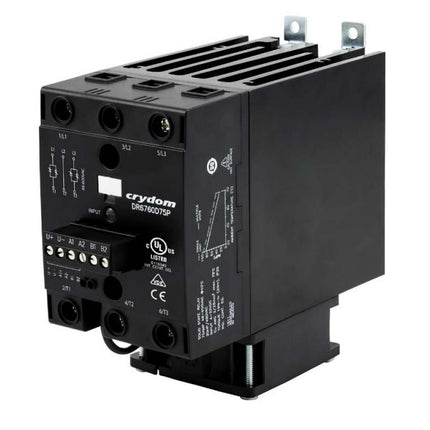 DR6760D60RP, Solid State Relay, and Heatsink Assembly, 3 Phase 4-32VDC Control, Random Crossing, 50 Amp per phase @ 40 Deg C, 48-600VAC Load, LED Status Indicator, Overvoltage Protection