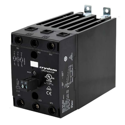 DR6760D30P, Solid State Relay and Heatsink Assembly, 3 Phase, 2 Leg Control, 4-32VDC Control, Random Crossing, 30 Amp per phase @ 40 Deg C, 48-600VAC Load, LED Status Indicator, Overvoltage Protection