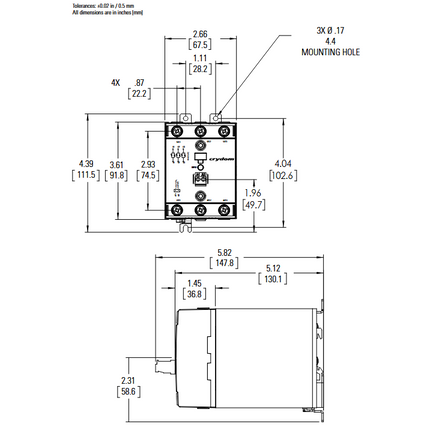 DR6760D30P, Solid State Relay and Heatsink Assembly, 3 Phase, 2 Leg Control, 4-32VDC Control, Random Crossing, 30 Amp per phase @ 40 Deg C, 48-600VAC Load, LED Status Indicator, Overvoltage Protection