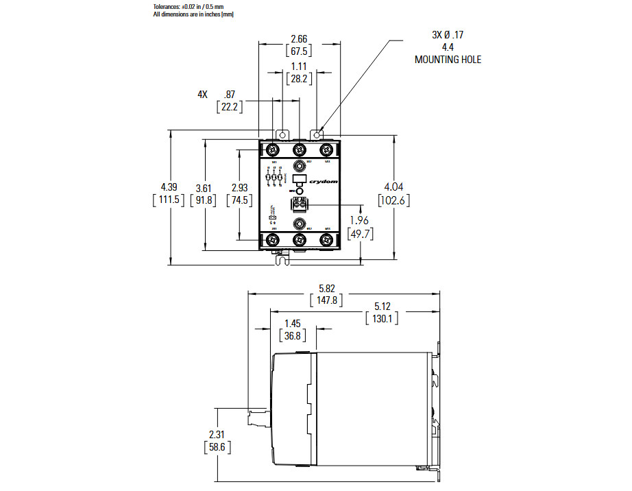DR6760D25P, Solid State Relay, and Heatsink Assembly, 3 Phase 4-32VDC Control, Zero Crossing, 25 Amp per phase @ 40 Deg C, 48-600VAC Load, LED Status Indicator, Overvoltage Protection