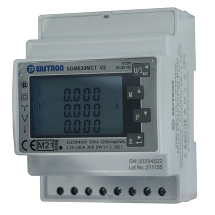 SDM630MCT-LORAWAN-MID-AU915, DIN Rail Mount kWh Meter, 3 Phase, 240VAC aux, Class 1, 1/5 Amp CT Connect, w/ 2 x pulse outputs and LoRaWaN AU915 Wireless Comms