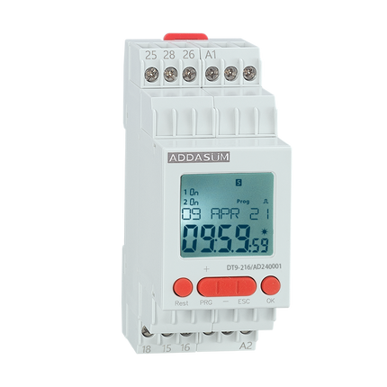 DT9-216/D12001, Dual Digital Time Switch with 2 independant Daily Weekly, Monthly, Yearly, Astro, Random program, Universal 12VDC Power Supply/Control, 2 x  16 Amp SPST CO Relay