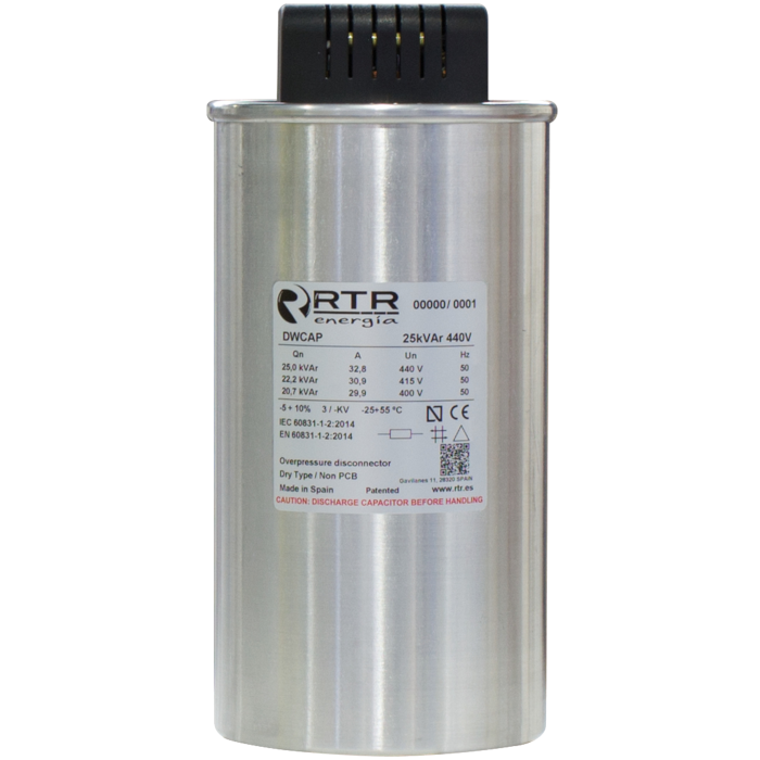 D44010050000000, Power Factor Correction Capacitor, 3 Phase, DWCAP 10KVAR 440V 50HZ, Dry Type, 70x230mm, 3 x 54.81uF