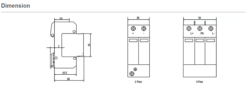 SPD1-DC/3-1000/40, 1000VDC Surge Protection Device for Photovoltaic Systems, Type 2 40kA