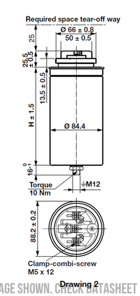 ACMKP525.3.25.00, Power Factor Correction Capacitor, 3 Phase, 85 x 265mm IP00 Dry Type (Gas Filled), 25KVAR @ 525V, 16.7KVAR @ 415VAC, 3 x 96.2uF, Direct Replacement for PhMKPg525.3.25,00-84