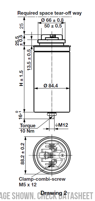 Phmkp 660.3.22,9, Power Factor Correction Capacitor, 3 Phase, 22.9KVAR @ 660VAC, 85 x 340mm IP00 Dry Type (Gas Filled), 660VAC, 3 x 55.8uF