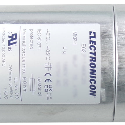 E62.N17-533C20, 53uF, Heavy Duty AC Film Capacitor ø85 x 176mm, M10x12 terminals with Bushing. C2 Design, 1000VAC/1680VDC