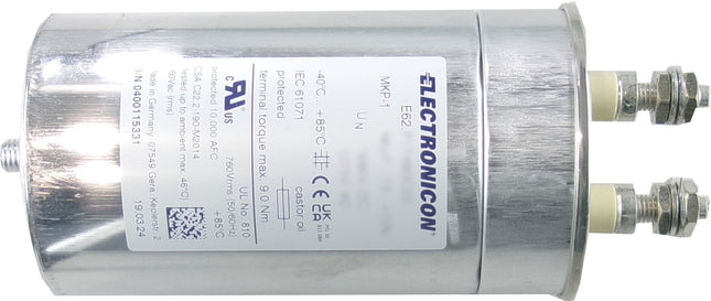 E62.N17-533C20, 53uF, Heavy Duty AC Film Capacitor ø85 x 176mm, M10x12 terminals with Bushing. C2 Design, 1000VAC/1680VDC